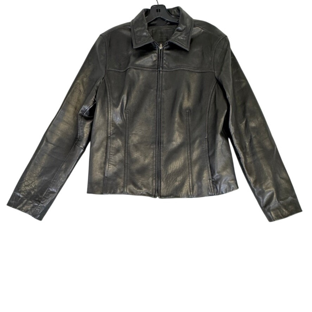 Avanti New York Black Genuine Leather Zip Up Jacket Women Large AS2420